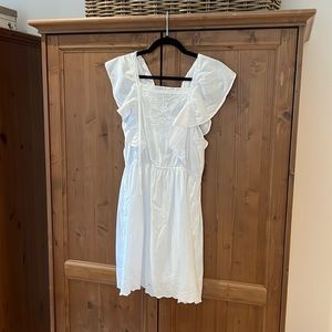 Super cute new white embroidered flutter sleeves dress